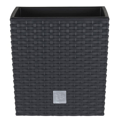 B2C Plant Flower Pot Square Rattan Planter Inner Pot Garden Patio Home Large Anthracite 37L from B&Q