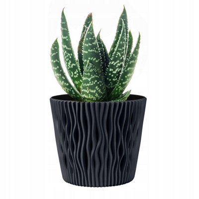 B2C Indoor Plant Pots With Insert Plastic Flowerpot Small Large Anthracite 13Cm from B&Q