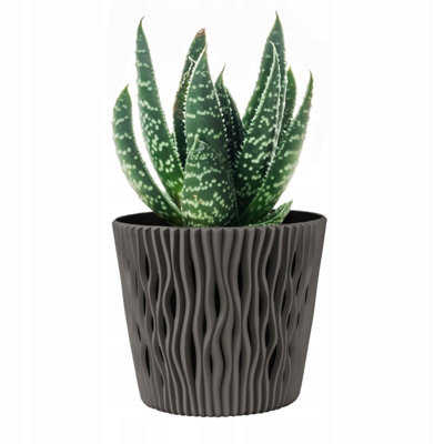 B2C Indoor Plant Pots With Insert Plastic Flowerpot Small Large Grey 22Cm from B&Q