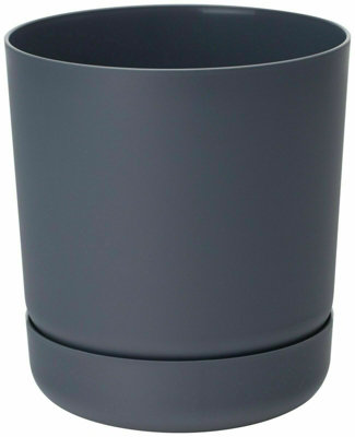 B2C Plant Pot With Saucer Flowerpot Round Plastic Modern Decorative 6 Pastel Colours Anthracite 13Cm from B&Q