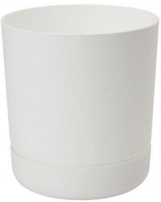 B2C Plant Pot With Saucer Flowerpot Round Plastic Modern Decorative 6 Pastel Colours White 25Cm from B&Q