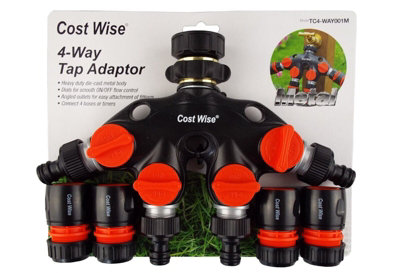 B2C Garden Hose All Connectors Fittings Universal Standard Hozelock Compatible Black 4-Way Tap Splitter + 4 X Female Connector from B&Q