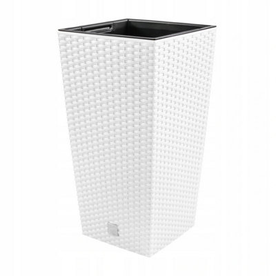 B2C Tall Planter Plant Flower Pot Outdoor Garden Weatherproof With Insert Rattan White 61Cm from B&Q