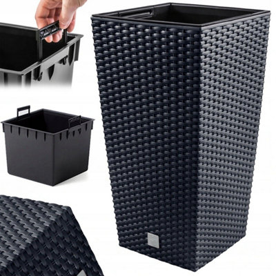 B2C Tall Planter Plant Flower Pot Outdoor Garden Weatherproof With Insert Rattan Anthracite 61Cm from B&Q