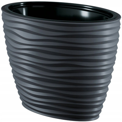 B2C Large Tall Plant Pot Oval Ellipse Dunes Flower Indoor Garden Patio Planter Anthracite 40Cm from B&Q