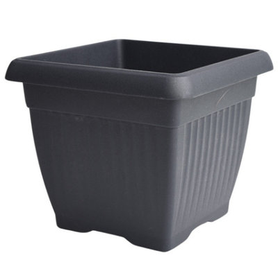 B2C Flowerpot Planter Terra Plant Pot Classic Grey Terracotta Square Anthracite 37Cm from B&Q
