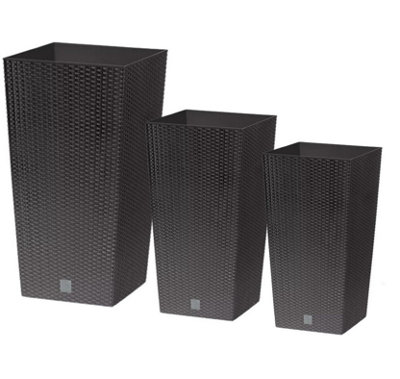 B2C Set Of 3 Flower Pots Tall Planter Rattan Look Plastic Plant Indoor Outdoor Large Pots Set Brown from B&Q
