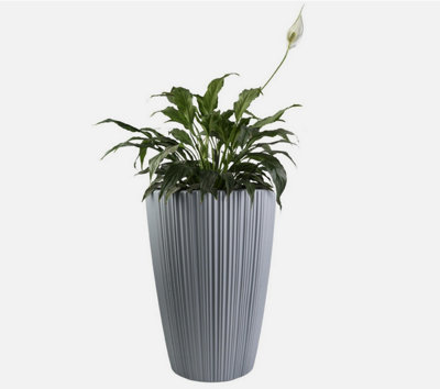 B2C Flowerpot Ridged Tall Planter With Insert 40Cm Indoor Outdoor Modern Grey from B&Q
