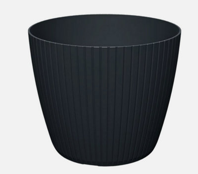 B2C Round Flower Pot Planter Vertical Lines Textured Plastic Durable Home Indoor Anthracite 1.9L (W158mm X H 132mm) from B&Q