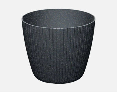 B2C Round Flower Pot Planter Vertical Groves Texture 20% Wood Plastic Modern Elegant 1.9L (W158mm X H 132mm)Eco Anthracite from B&Q