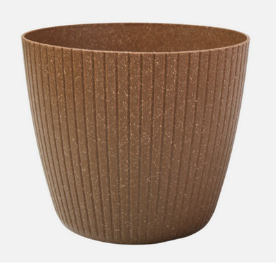 B2C Round Flower Pot Planter Vertical Groves Texture 20% Wood Plastic Modern Elegant 1.9L (W158mm X H 132mm) Eco Naturo from B&Q