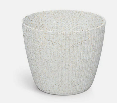 B2C Round Flower Pot Planter Vertical Groves Texture 20% Wood Plastic Modern Elegant 1.9L (W158mm X H 132mm) Eco White from B&Q