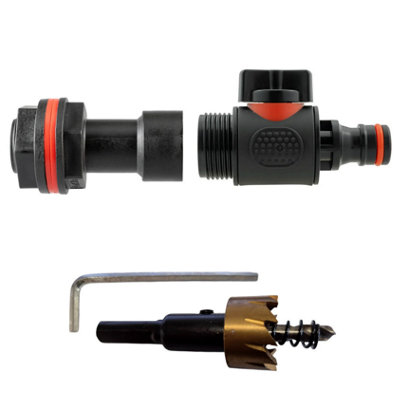 B2C Water Butt Extension Kit With Valve And Drill Bit Set Rain Tank Connectors Extension + Valve 3/4 Bspm To Male from B&Q