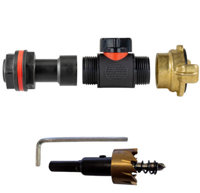 B2C Water Butt Extension Kit With Valve And Drill Bit Set Rain Tank Connectors Extension + Valve 3/4"bspm + Geka3/4"bspf from B&Q