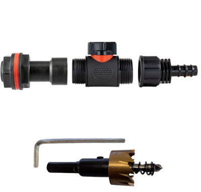 B2C Water Butt Extension Kit With Valve And Drill Bit Set Rain Tank Connectors Extension+ 3/4"bspm Valve +16mm Barb Joiner from B&Q