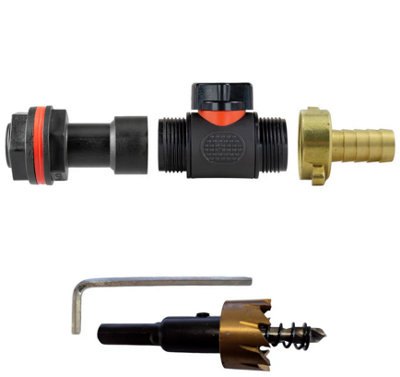 B2C Water Butt Extension Kit With Valve And Drill Bit Set Rain Tank Connectors Extension +3/4"bspm Valve + 13mm Adaptor from B&Q