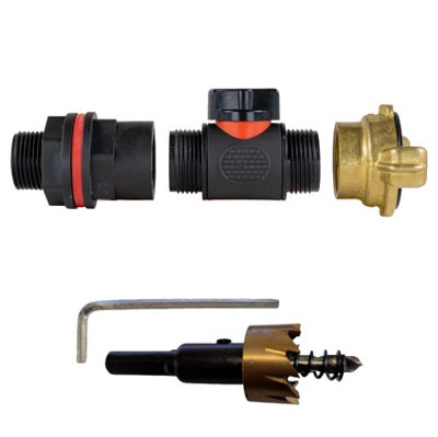 B2C Water Butt Valve Connector Kit Valve Drill Bit Set Rainwater Tank 3/4" Garden In Line Valve 3/4" Bspm + Brass Claw 3/4 Bspf from B&Q