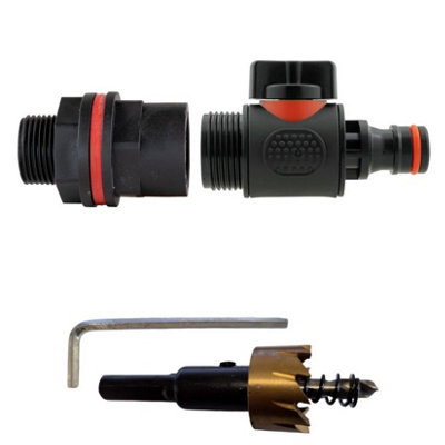 B2C Water Butt Valve Connector Kit Valve Drill Bit Set Rainwater Tank 3/4" Garden In Line Valve 3/4" BspmMale from B&Q
