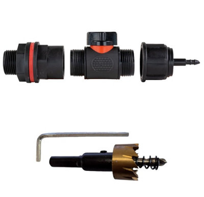 B2C Water Butt Valve Connector Kit Valve Drill Bit Set Rainwater Tank 3/4" Garden Valve 3/4" Bspm + Connector 3/4" Bspf-4mm Tube from B&Q