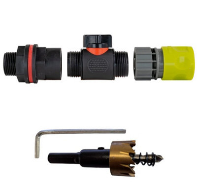B2C Water Butt Valve Connector Kit Valve Drill Bit Set Rainwater Tank 3/4" Garden In Line Valve + Female Quick Connector (Lime) from B&Q