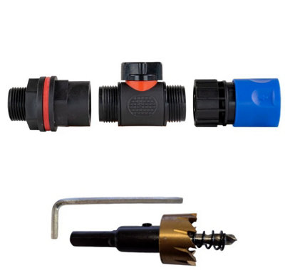 B2C Water Butt Valve Connector Kit Valve Drill Bit Set Rainwater Tank 3/4" Garden In Line Valve + Female Quick Connector (Blue) from B&Q