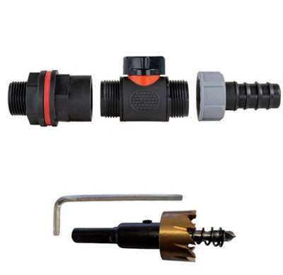 B2C Water Butt Valve Connector Kit Valve Drill Bit Set Rainwater Tank 3/4" Garden Valve 3/4"bspm + 20mm Pipe Joiner from B&Q