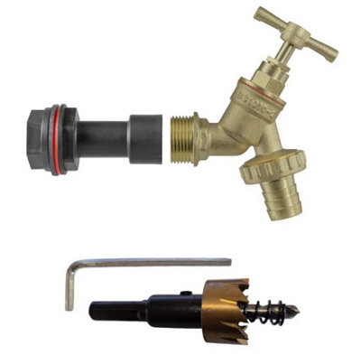 B2C Water Butt Replacement Tap Extension Kit + Drill Bit Lever Bib Outlet Barb Quick 3/4" Brass Bib (Barbed) from B&Q