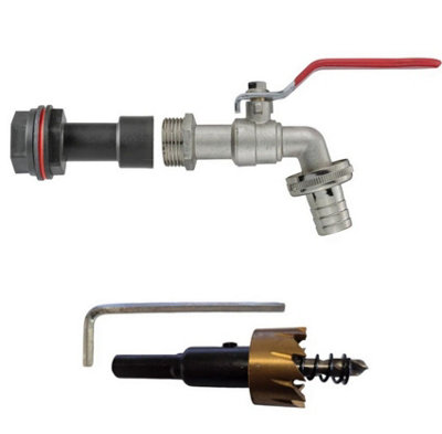 B2C Water Butt Replacement Tap Extension Kit + Drill Bit Lever Bib Outlet Barb Quick 3/4" Lever Tap (Barbed) from B&Q
