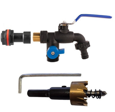 B2C Water Butt Replacement Tap Extension Kit + Drill Bit Lever Bib Outlet Barb Quick 1/2" Extended Cross Tap from B&Q