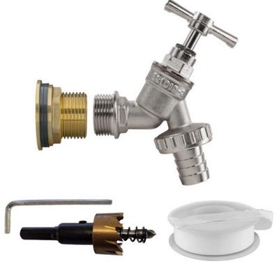 B2C Water Butt Replacement Tap + Drill Bit Brass 3/4" Nickel Plated Brass Bib (Barbed) from B&Q