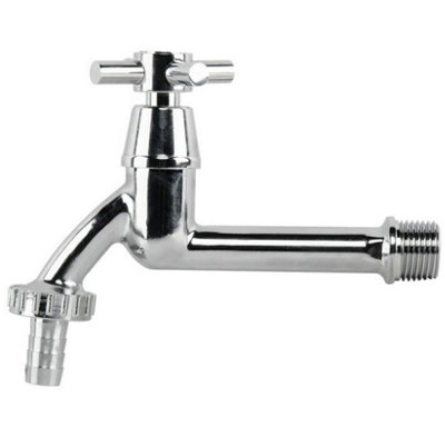 B2C Cross Bib Tap Extended Brass Chrome 1/2" Barb Durable Plumbing from B&Q