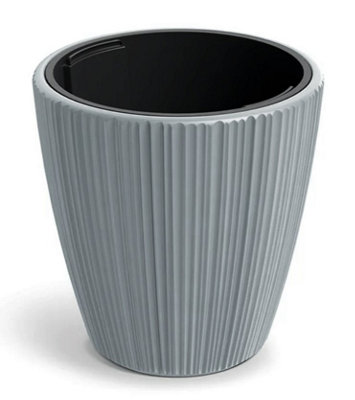 B2C Flowerpot Ridged Planter With Insert Indoor Outdoor Modern Elegant & Stylish Round Low W30Cm X H30Cm Light Grey