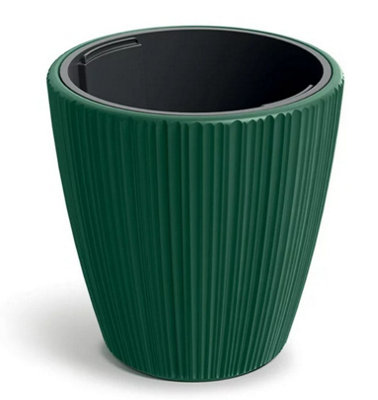 B2C Flowerpot Ridged Planter With Insert Indoor Outdoor Modern Elegant & Stylish Round Low W47Cm X H50Cm Pine Green from B&Q