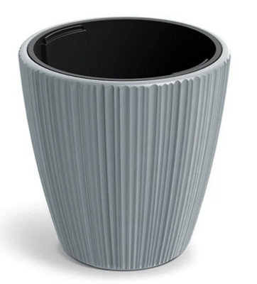 B2C Flowerpot Ridged Planter With Insert Indoor Outdoor Modern Elegant & Stylish Round Low W47Cm X H50Cm Light Grey from B&Q