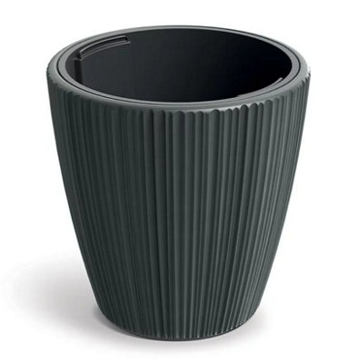 B2C Flowerpot Ridged Planter With Insert Indoor Outdoor Modern Elegant & Stylish Round Low W47Cm X H50Cm Dark Grey from B&Q