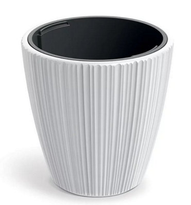 B2C Flowerpot Ridged Planter With Insert Indoor Outdoor Modern Elegant & Stylish Round Low W47Cm X H50Cm White from B&Q