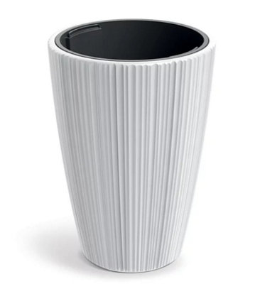 B2C Flowerpot Ridged Planter With Insert Indoor Outdoor Modern Elegant & Stylish Round Medium W40Cm X H55Cm White from B&Q