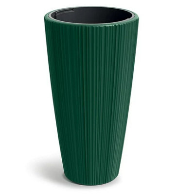 B2C Flowerpot Ridged Planter With Insert Indoor Outdoor Modern Elegant & Stylish Round Tall W40Cm X H73Cm Pine Green from B&Q