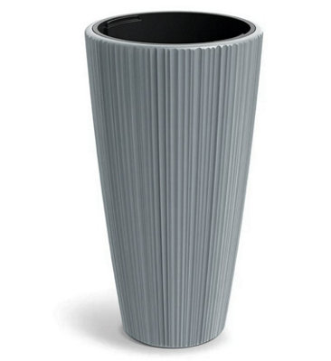 B2C Flowerpot Ridged Planter With Insert Indoor Outdoor Modern Elegant & Stylish Round Tall W40Cm X H73Cm Light Grey from B&Q