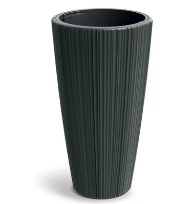 B2C Flowerpot Ridged Planter With Insert Indoor Outdoor Modern Elegant & Stylish Round Tall W40Cm X H73Cm Dark Grey from B&Q
