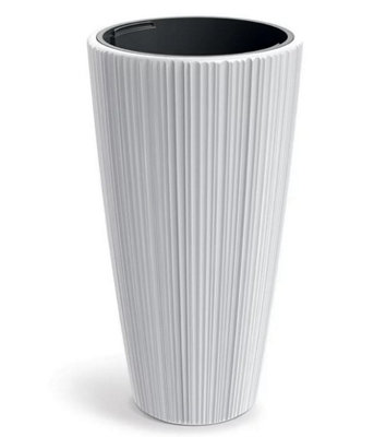 B2C Flowerpot Ridged Planter With Insert Indoor Outdoor Modern Elegant & Stylish Round Tall W40Cm X H73Cm White from B&Q