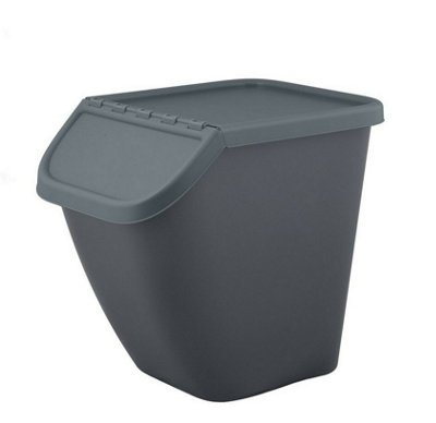 B2C Sorting Waste Bin Recycling 23L Trash Segregation Stackable Lidded Grey from B&Q
