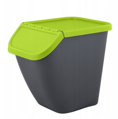 B2C Sorting Waste Bin Recycling 23L Trash Segregation Stackable Lidded Green from B&Q