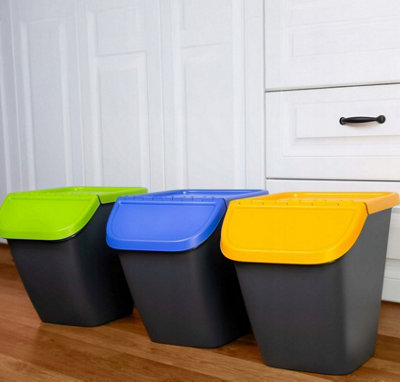 B&Q -  Sorting Waste Bin Recycling 23L Trash Segregation Stackable Lidded Yellow Blue GreenSet