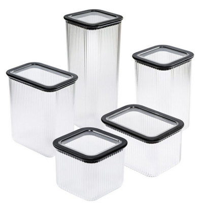 B&Q -  Food Storage Box Container Tall Kitchen Cupboard Organizer Plastic Clear Set Of All 5 Containers