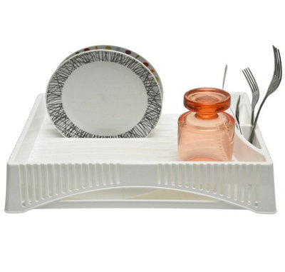 B2c White Dish Drainer Drip Tray Rack Plate Holder Cutlery Kitchen Sink Plastic