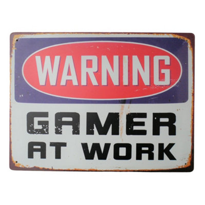 B&Q -  Metal Quote Wall SignWarning Gamer At Work