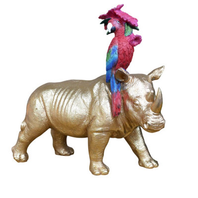 B&Q -  Gold Rhino & Perching Parrot Ornament