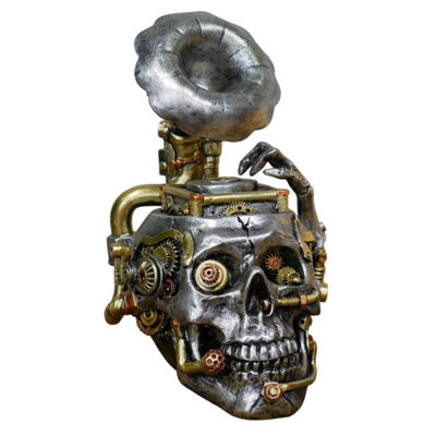 Gifts Direct 2 U Unisex Metallic Gold Steampunk Skull Record Player Ornament In - Image 4