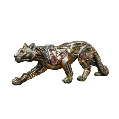 Steampunk Big Cat Ornament Metal Effect Statue Jaguar Leopard Panther Figurine - Image 4